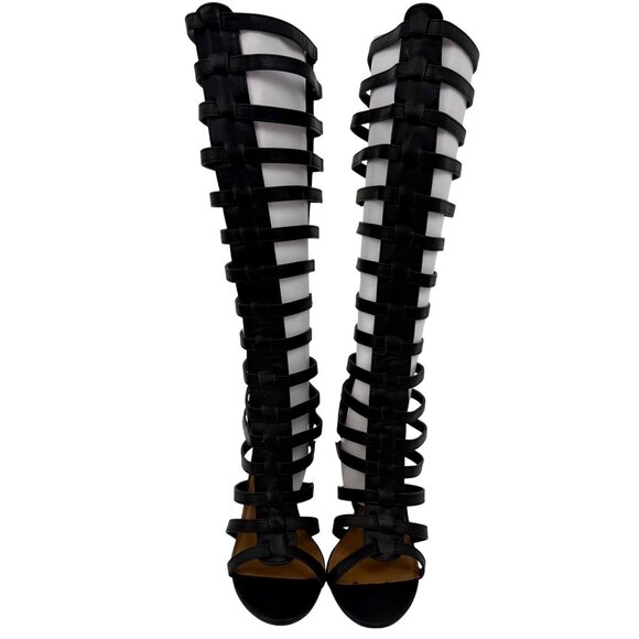 NIB ShoeDazzle Black Vegan Leather Back Zipper Strappy Gladiator Heeled Sandals - Picture 6 of 16
